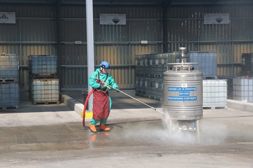 Industrial high pressure water jetting in action